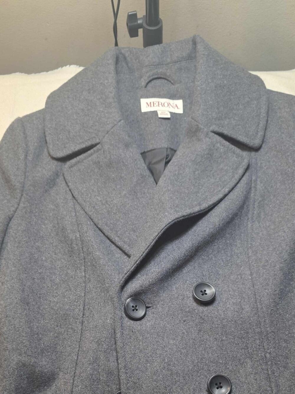 Merona Wool Blend Pea Coat Jacket Women's Size S Grey Button Up Double Breasted